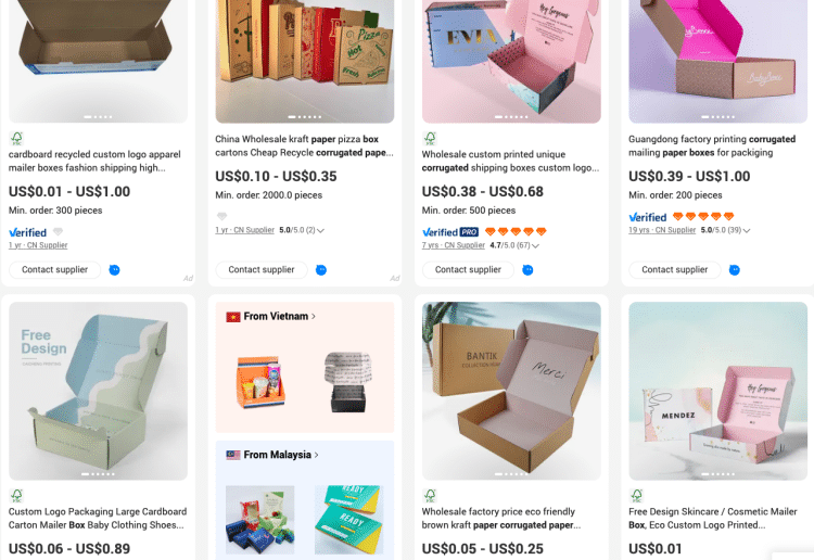 Product box from Alibaba