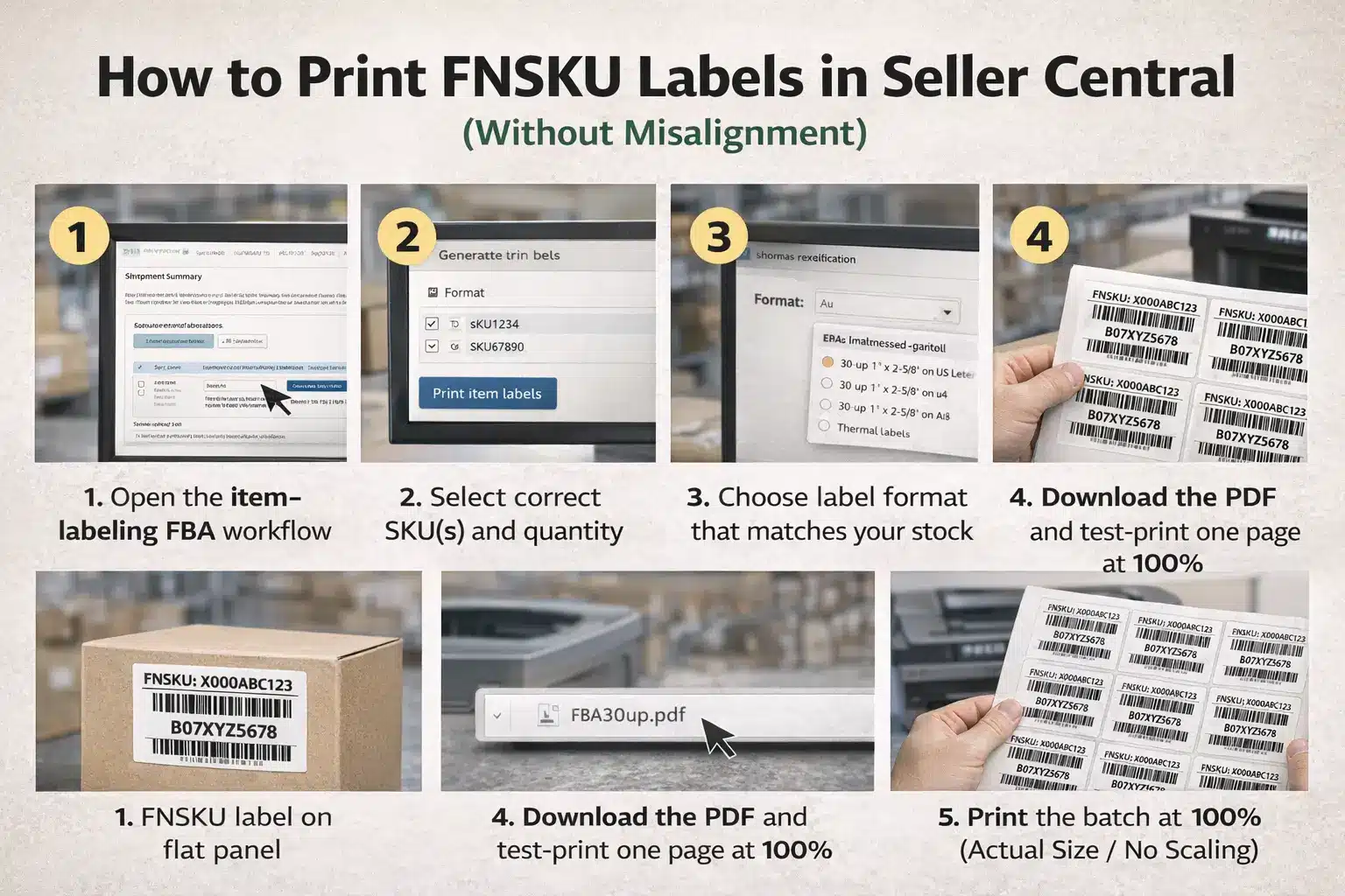 How to print FNSKU labels in Seller Central (without misalignment)