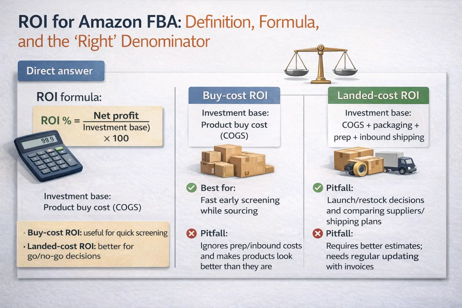 Good ROI for Amazon FBA: Benchmarks, Formula, and Costs to Include