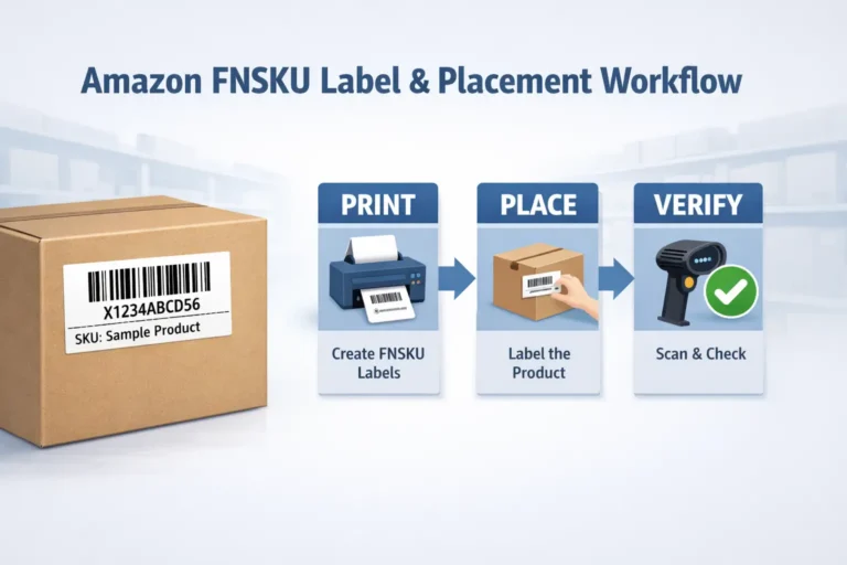 Amazon FNSKU label example and correct placement workflow
