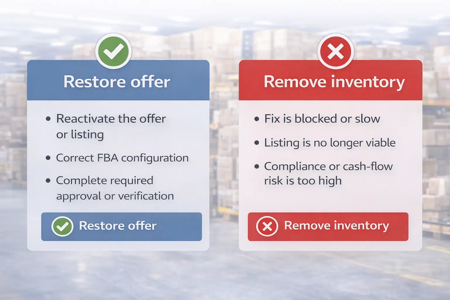 Decision visual for restore offer vs remove inventory